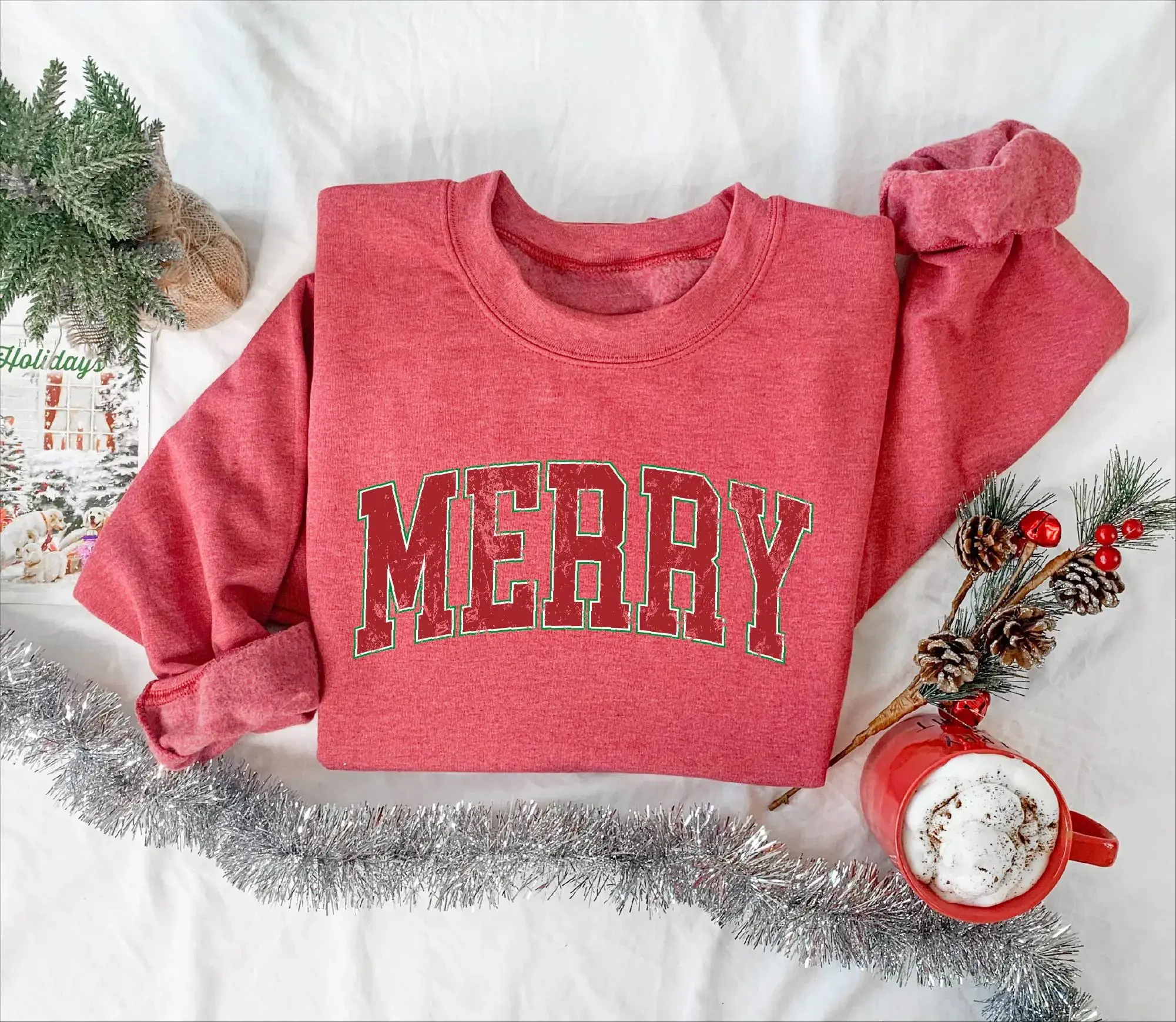 Merry Christmas Sweatshirt, Vintage Distressed Holiday Crewneck, Cozy Christmas Graphic Pullover, Festive Winter Gift for Women