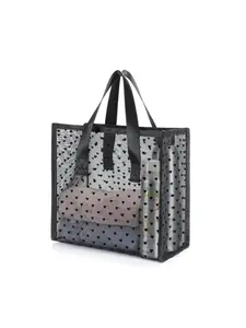 Single Small Heart Mesh Makeup Bag, Women's Handbag, Shopping Bag, Netting Cosmetic Pouch, Fashionable & Practical Design