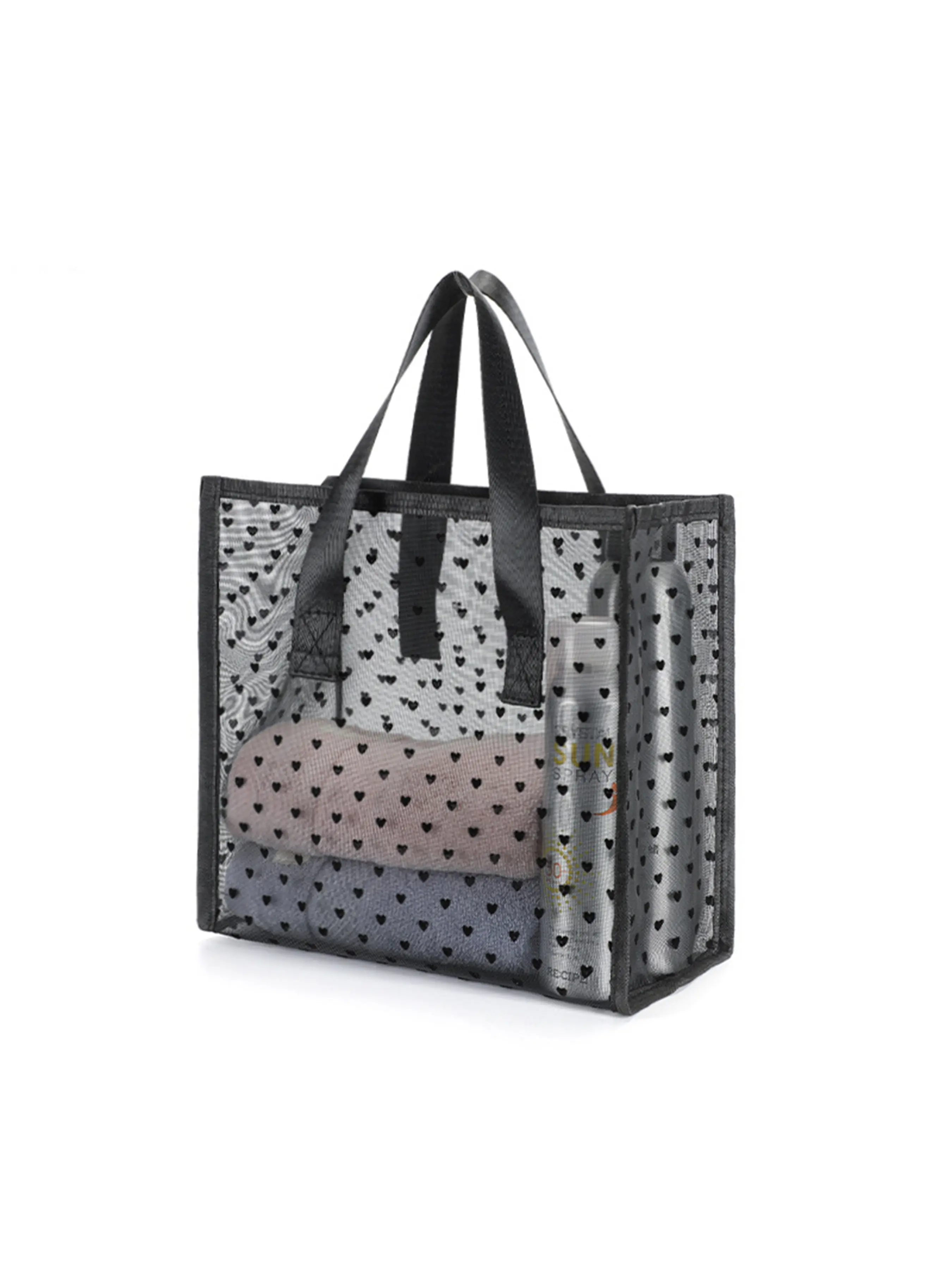 Single Small Heart Mesh Makeup Bag, Women's Handbag, Shopping Bag, Netting Cosmetic Pouch, Handheld Cosmetic Pouch, Cosmetic Bags, Fashionable & Practical Design
