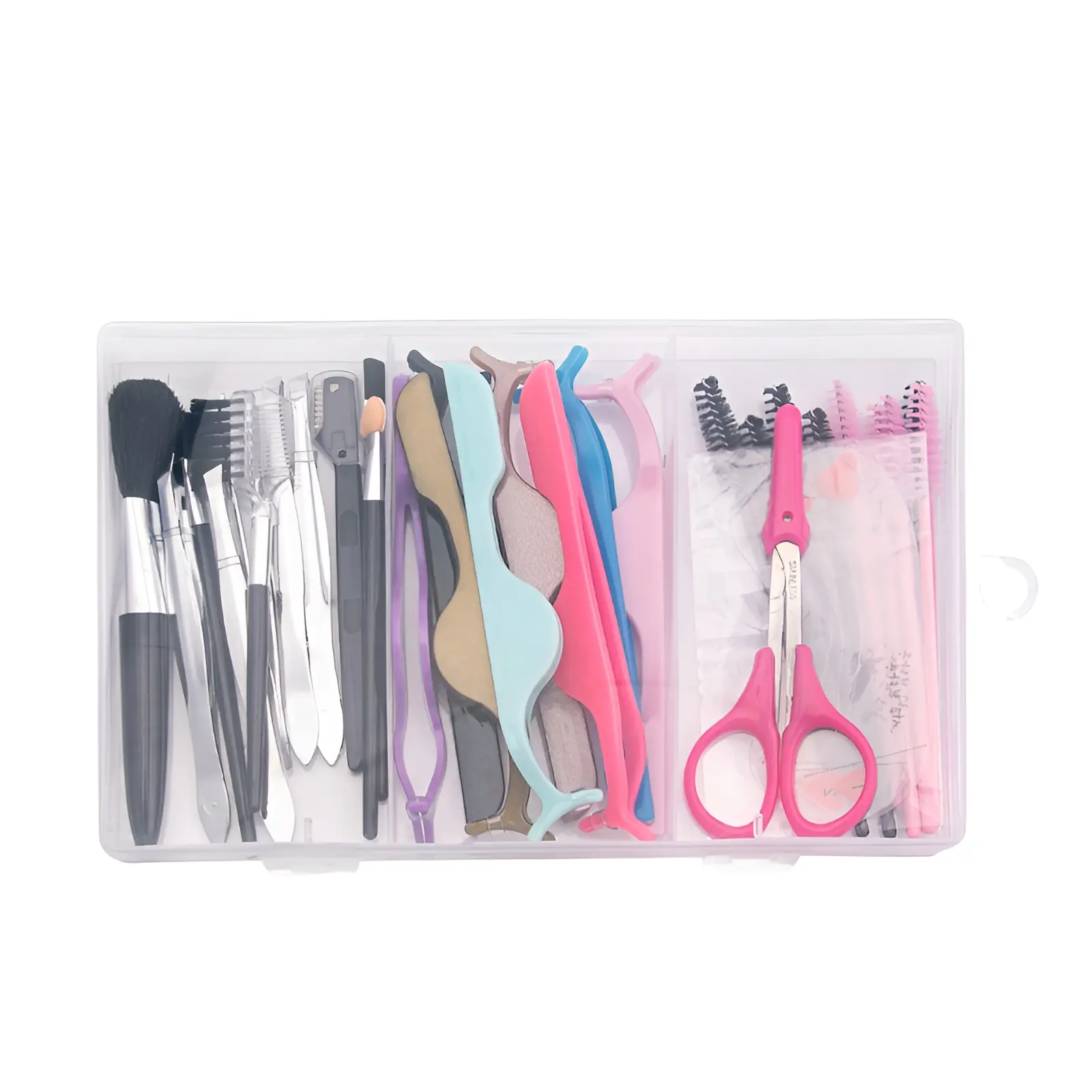 Beginner Beauty Tools Set, Makeup Brush Eyebrow Grooming Kit, Plastic Frame Nylon Sponge, Transparent Storage Box Included