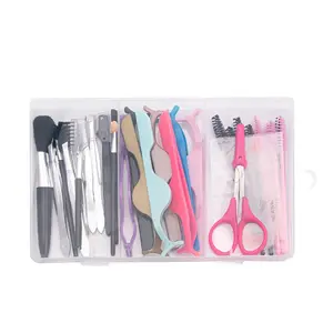 Beginner Beauty Tools Set, Makeup Brush Eyebrow Grooming Kit, Plastic Frame Nylon Sponge, Transparent Storage Box Included
