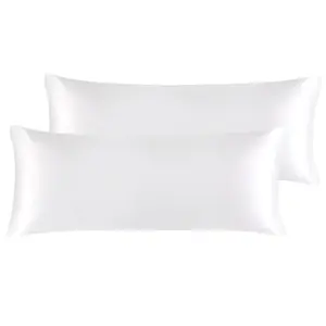 PiccoCasa 2Pcs Satin Body Pillowcases, Luxury Silky Pillow Cover Smooth Long Satin Pillow Cases with Zipper Closure 20"x48" White