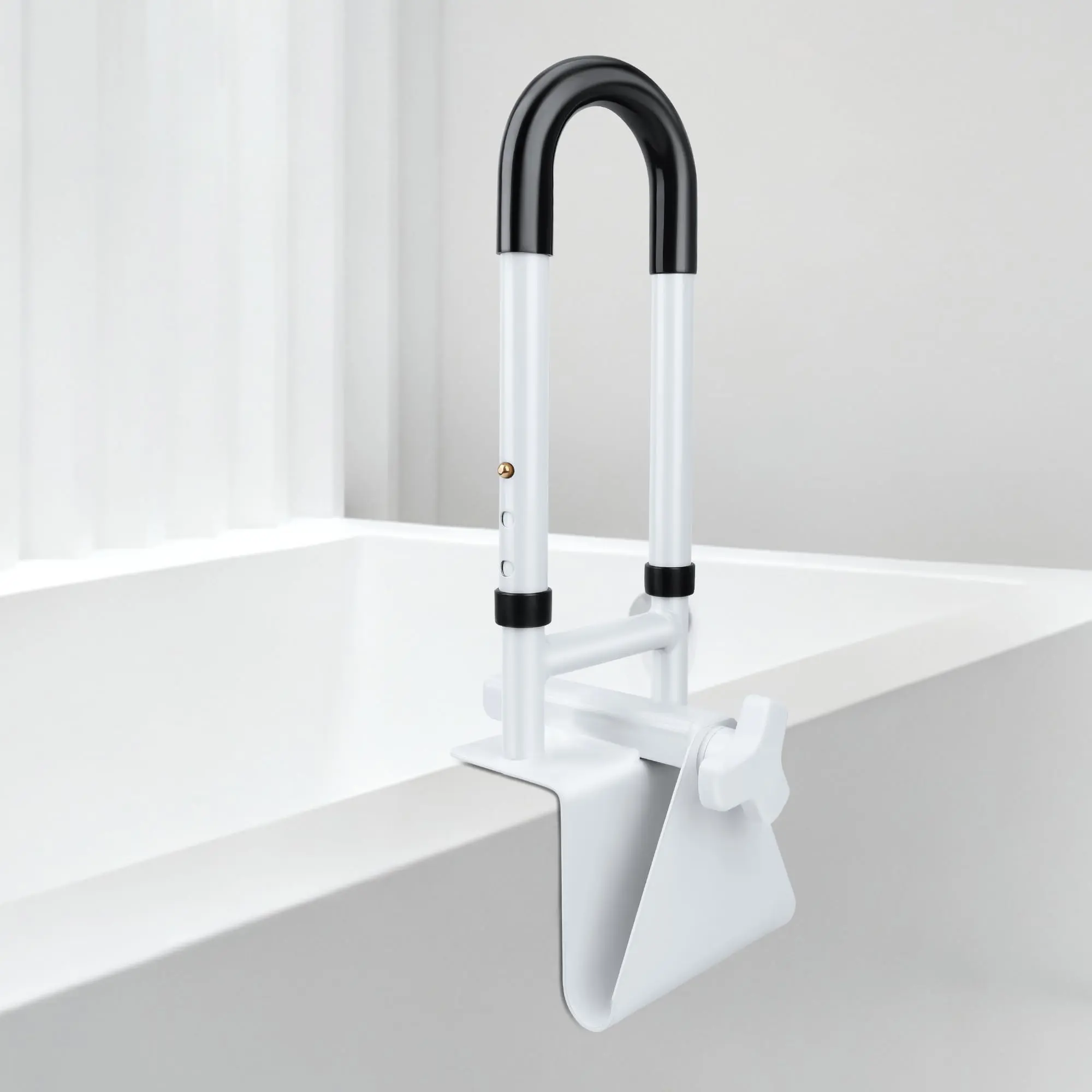 Adjustable bathtub safety grab bar for shower, edge mounting clamp, no drilling required, non-slip, supports up to 330 lbs, for seniors and pregnant women, helps with getting up