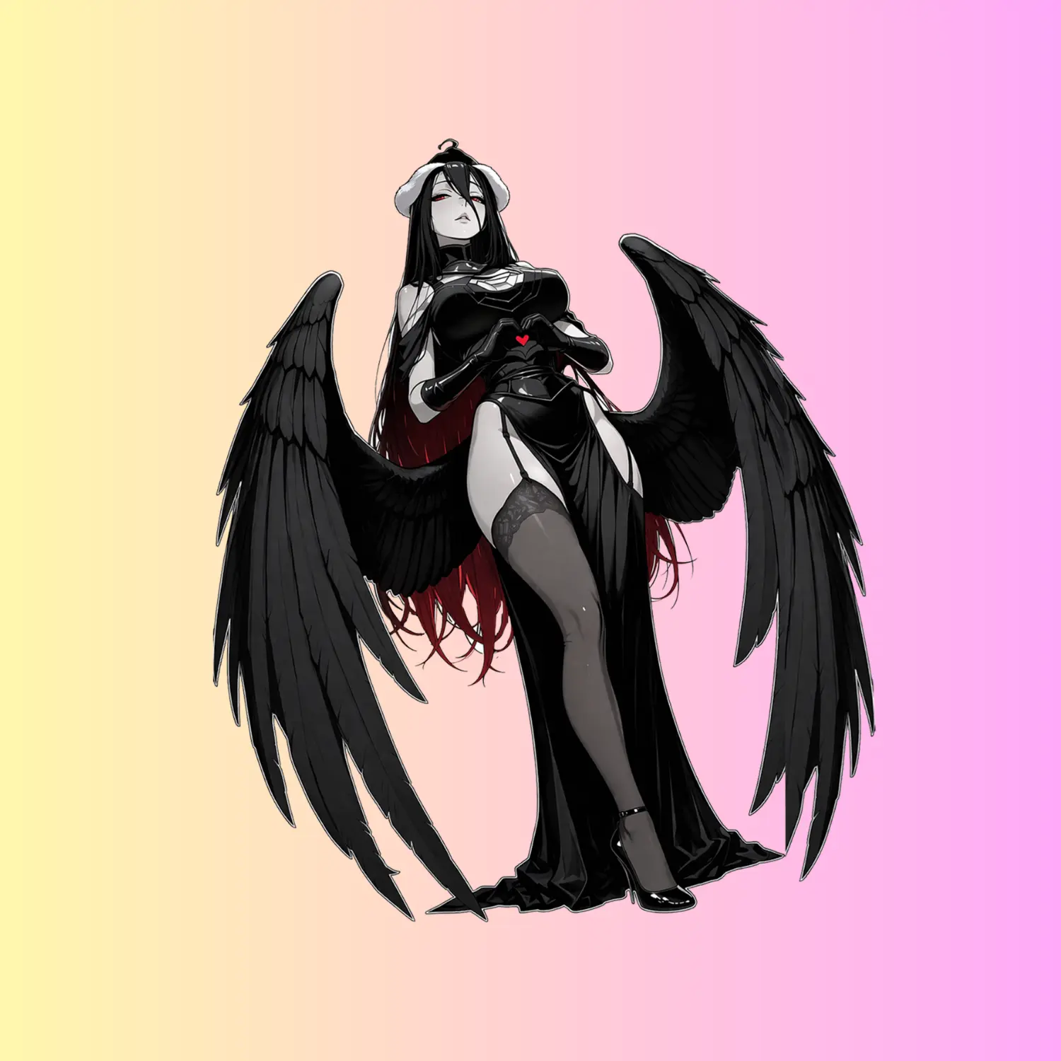 Albedoo Dark Angel Anime Girl Sticker, Gothic Waifu Aesthetic, Black Wings Fantasy Anime Vinyl Decal for Laptop Phone