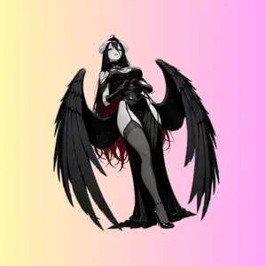 Albedoo Dark Angel Anime Girl Sticker, Gothic Waifu Aesthetic, Black Wings Fantasy Anime Vinyl Decal for Laptop Phone