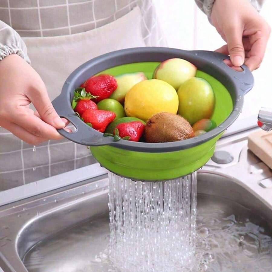 Collapsible Silicone Colander (Green) - Easy Storage, Ideal For Draining Pasta, Veggies & Fruits, Also Works As A Fruit/Berry Bowl, Must-Have For Campers