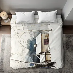 360 stand King Size Duvet Cover Bed Set - Small Winter Barn Blue Design, White Back, C1DCKSW0DLNSKV Textile, Bedroom Bedding Set, Bed Comforter Cover, Bed Comforter Set
