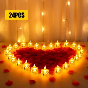 Valentine's Day Flameless LED Tea Lights, Safe Electronic No-Flame Table Decor with Soft Flickering Glow, Perfect for Romantic Dinners, Birthdays, Weddings & Home Desktop Mantel Decor