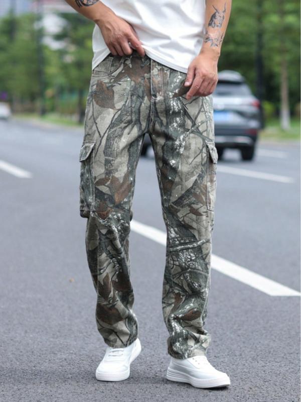Men's Realtree Camo Cargo Pants Tree Branch Print Multi Pocket Baggy Gorpcore Streetwear Outdoor Tactical Jeans