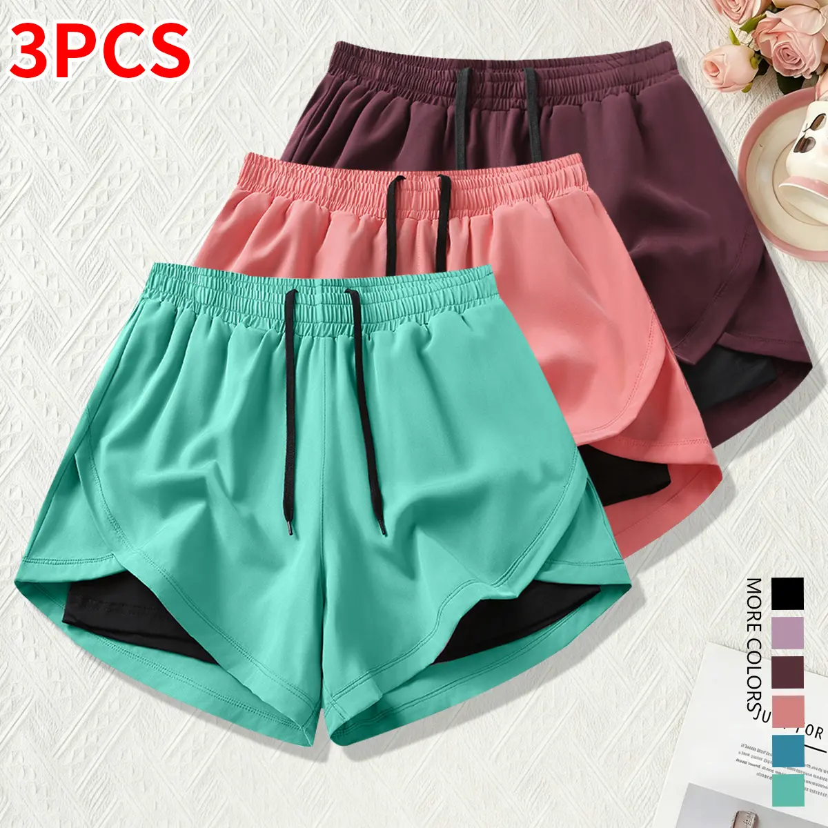 Women’s casual athletic —faux two-piece design to prevent exposure; yoga ; running ; fitness ; tennis shorts; casual fitness basic workout shorts; high-waisted yoga shorts; compression leggings; moisture-wicking; bre