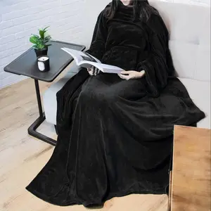 Sleeved wearable blanket for women and men (1 piece), warm and cozy with pocket, solid color throw blanket for bed, sofa, or couch