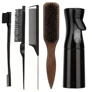 Pig Bristle Hair & Beard Brush Set Unisex, No Scent Professional Barber Styling Brush, For Thick & Fine Hair, Fade Haircut & Hair Clipper Cleaning Comb, Back Smoothing Styling Tool, Essential For Back To School, Travel & Vacation, Barber Fade Combs