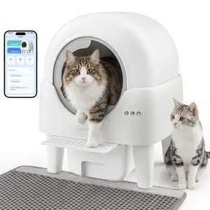 Automatic Litter Box, Self Cleaning Litter Box , Cat Robot for Multiple Cats, Smart Automatic Cat Litter Box，Large Capacity Cat Robot for Multiple Cats, 5 Safety Sensors, 3-Minute Assembly, Safety Sensors, with Trash Bags, Grey，White & Grey