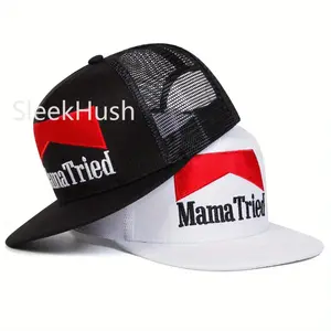 Unisex MAMA TRIED Letter Embroidered Hip Hop Hat Mesh Hat Outdoor Adjustable Sunscreen Leisure Hat Travel Tourism Beach Vacation