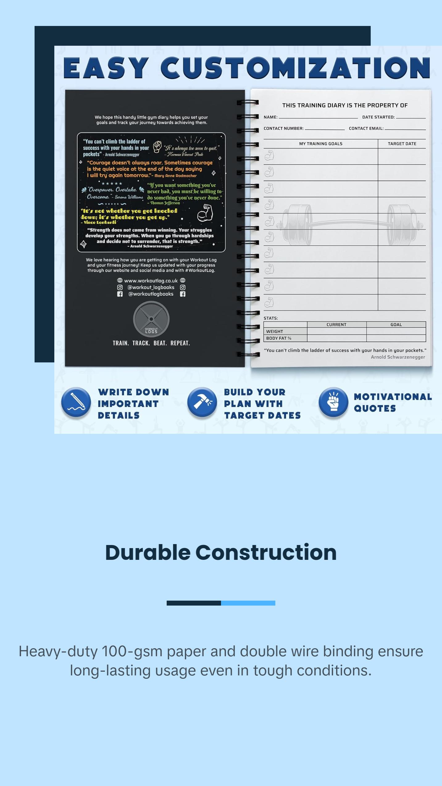 Workout Planner for Daily Fitness Tracking & Goals Setting - A5 Size, 6” X 8”, Charcoal Gray - Men & Women Personal Home & Gym Training Diary - Log Book Journal - by