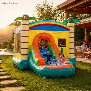 17FT x 12FT Arch Inflatable Waterslide & Bounce Combo, 2-in-1 Dry/Wet Outdoor Play Equipment, Durable PVC Fabric, Included Blower
