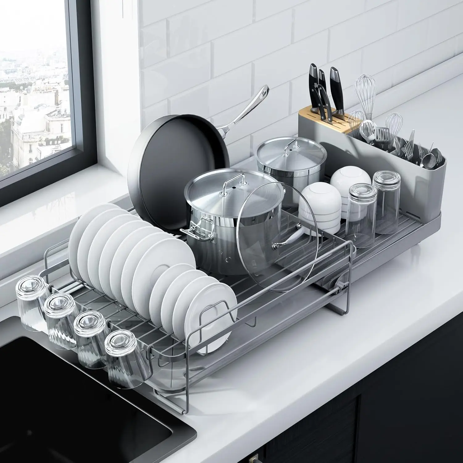 Large Dish Drying Rack - Extendable Dish Rack, Multifunctional Dish ...