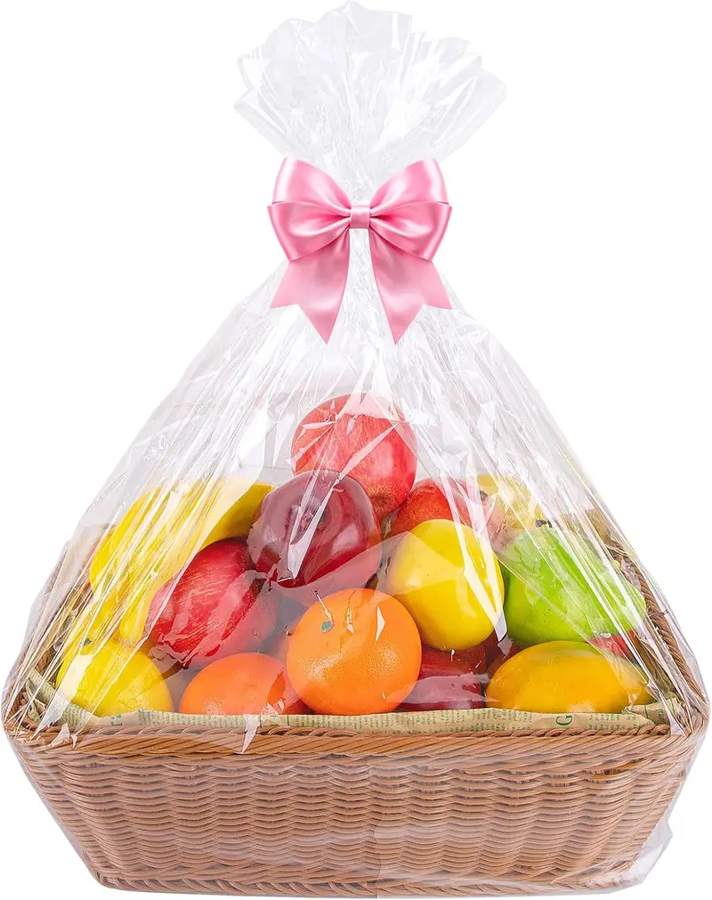 12 Packs Large Cellophane Bags, 24"x30" Clear Basket Bags for Baskets Cellophane Wrap for  2 Mil Thick