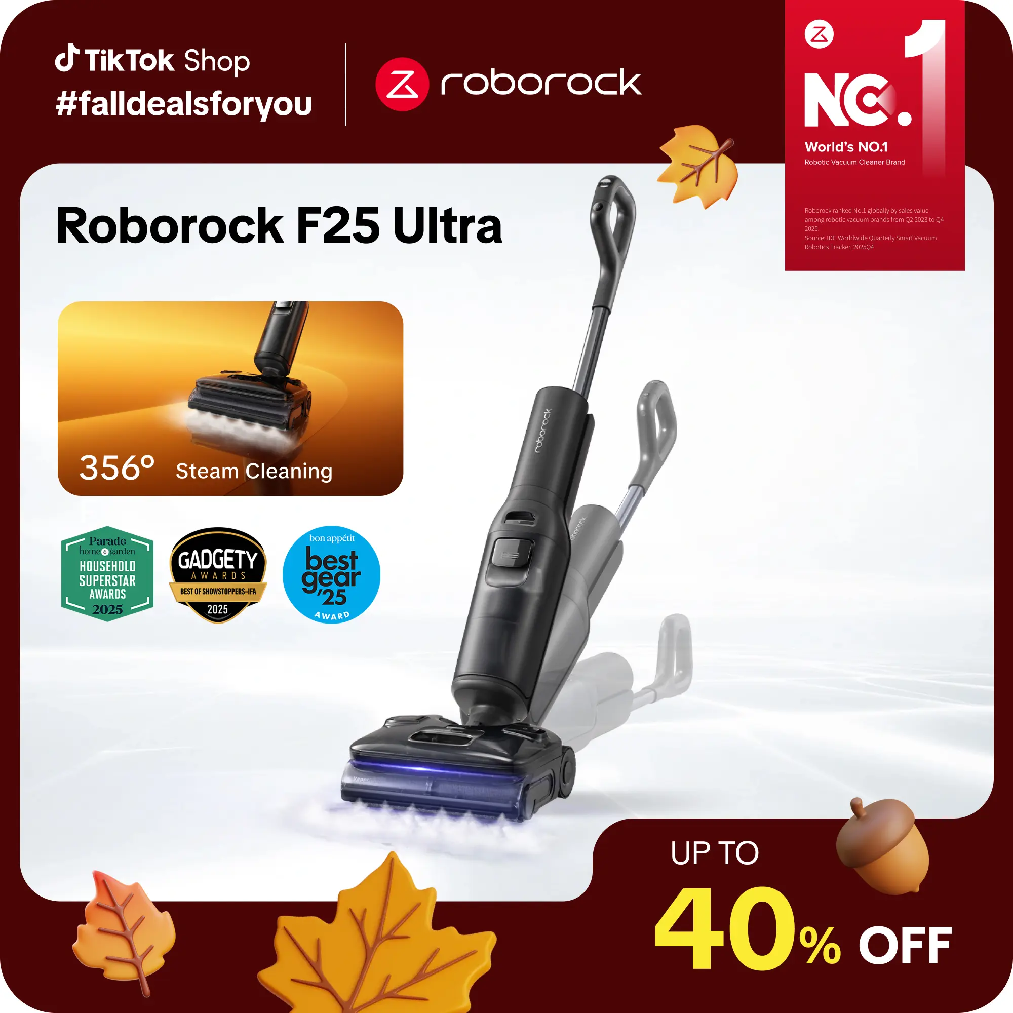 Roborock F25 series Ultra Steam Wet Dry Vacuum Cleaner, 356°F Steam Mop & 187°F Hot Water Cordless Vacuum Mop All in One, Floor Washer with Blue Light, 194°F Self-Cleaning, 180° Lay-Flat, AI Assitant Wheels  #roborocknewarrives  #TikTokShopFallDealsForYou