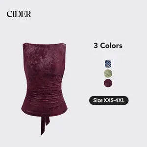 Cider [3 colors, size 0-10] Boat Neck Floral Knotted Ruched Crop Tank Top