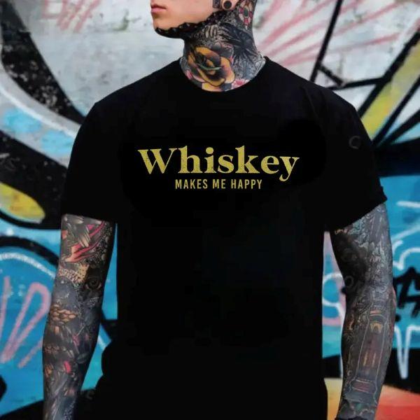 Whiskey Makes Me Happy Funny Whiskey Lover Drinking Graphic T-Shirt, Bourbon Lover Humor Tee, Alcohol Lover Gift, Blue Collar, Mechanic, Unisex T-shirt, Menswear Clothing, Clothing for men, Gift for Boyfriend, Gift for Dad