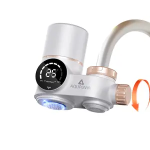 AQUPUVIR 264-Gallon Dual Source Tap Water Filter | UV-C Sterilization | Reduces Lead, Chlorine & Heavy Metals | Temp & Humidity Display | Self-Powered LED | Fits 22/24/28mm Round Faucets | Clean Safe Drinking Water for Kitchen Sink