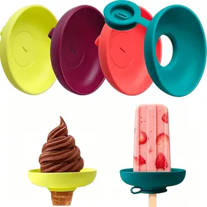 4 Pack 2-in-1 Silicone Popsicle Drip Catcher Reusable Kids Ice Cream Cone Holder Anti-Mess Design