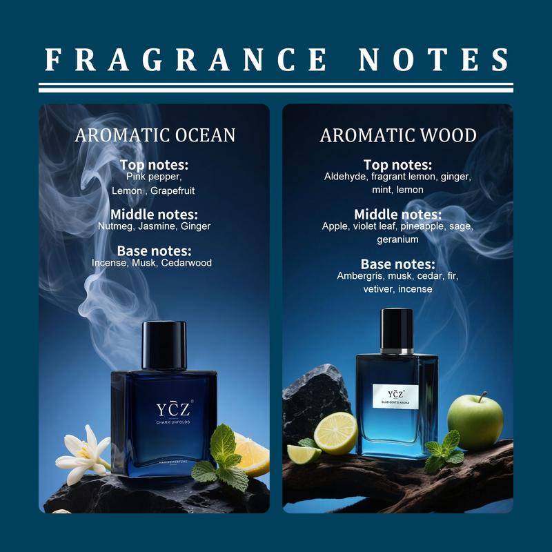 YCZ Men's Cologne Duo 2x50ml - Midnight Marine Oriental Woody & Club Aromatic Wood, Long Lasting Edp Spray for Outdoor & Nightclub, Perfect Gift Edp Scents High Quality Fragrance Fragrances Perfumes Fragrance Sandalwood Cosmetics