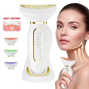 EMS Microcurrent Facial Neck Massager V Lifting Hot Compress Skin Care 3 Color LED Light Skin Firming Skincare Tool