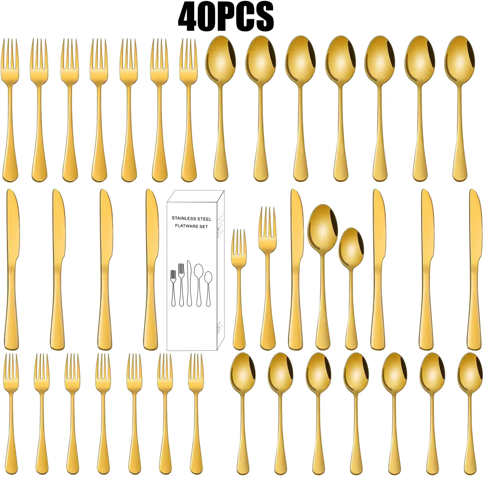 40-piece set of golden stainless steel tableware set Without gift box（The one I brought is the white box shown on the main picture.）