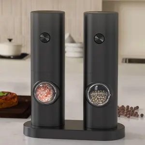 Electric Salt & Pepper Grinding Mill Set, 2 Counts Automatic Salt & Pepper Mill with LED Light, Kitchen Seasoning Utensils, Salt Pepper Shaker