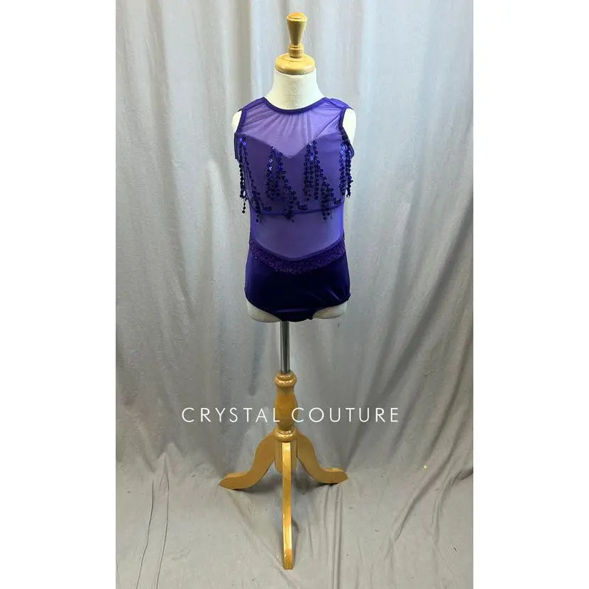 Grape Purple Lycra and Mesh Leotard with Sequins