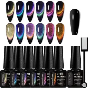 9D Magnetic Gel Nail Polish Set, 8pcs Magic Galaxy Starry Cat Eye Effect Gel Nail Kit Dream Color Double Light Soak Off Nail Art Varnish for Women & Girls, UV Gel Manicure
