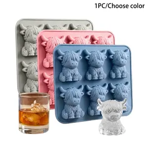 Mini Highland Cow Ice Cube Mold, 3D Cute Silicone Tray for Whiskey Cocktails Coffee, Reusable Bull Shape Ice Mould for Drinks Parties Bars Birthdays Gifts