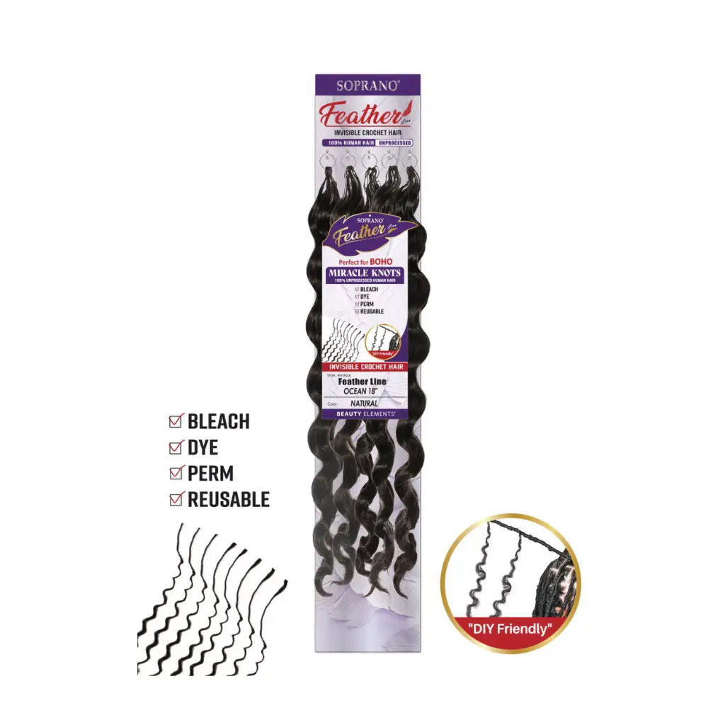 SOPRANO VIRGIN REMI Feather Line OCEAN (60 strands) 18" -NATURAL