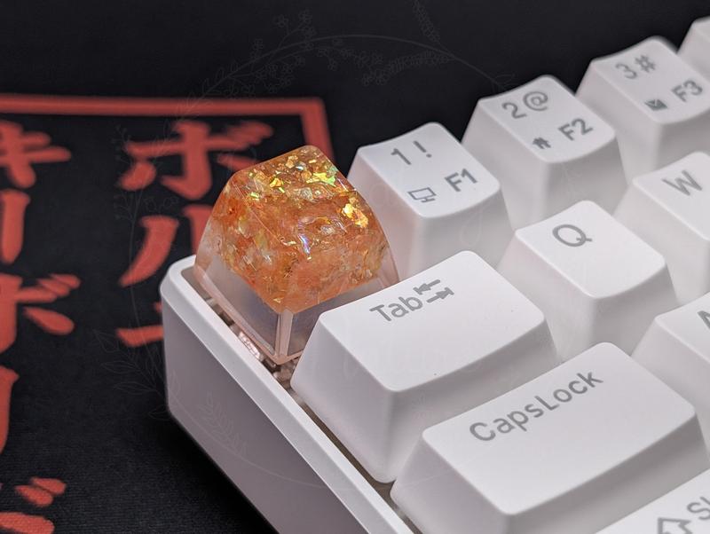 Holographic Film Glitter Artisan Keycap, Glitter Resin Keycap, Sparkly Cute Keycap, OEM SA Escape Keycap, Red Orange White