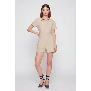 Nylon Short Sleeve Button Front Romper