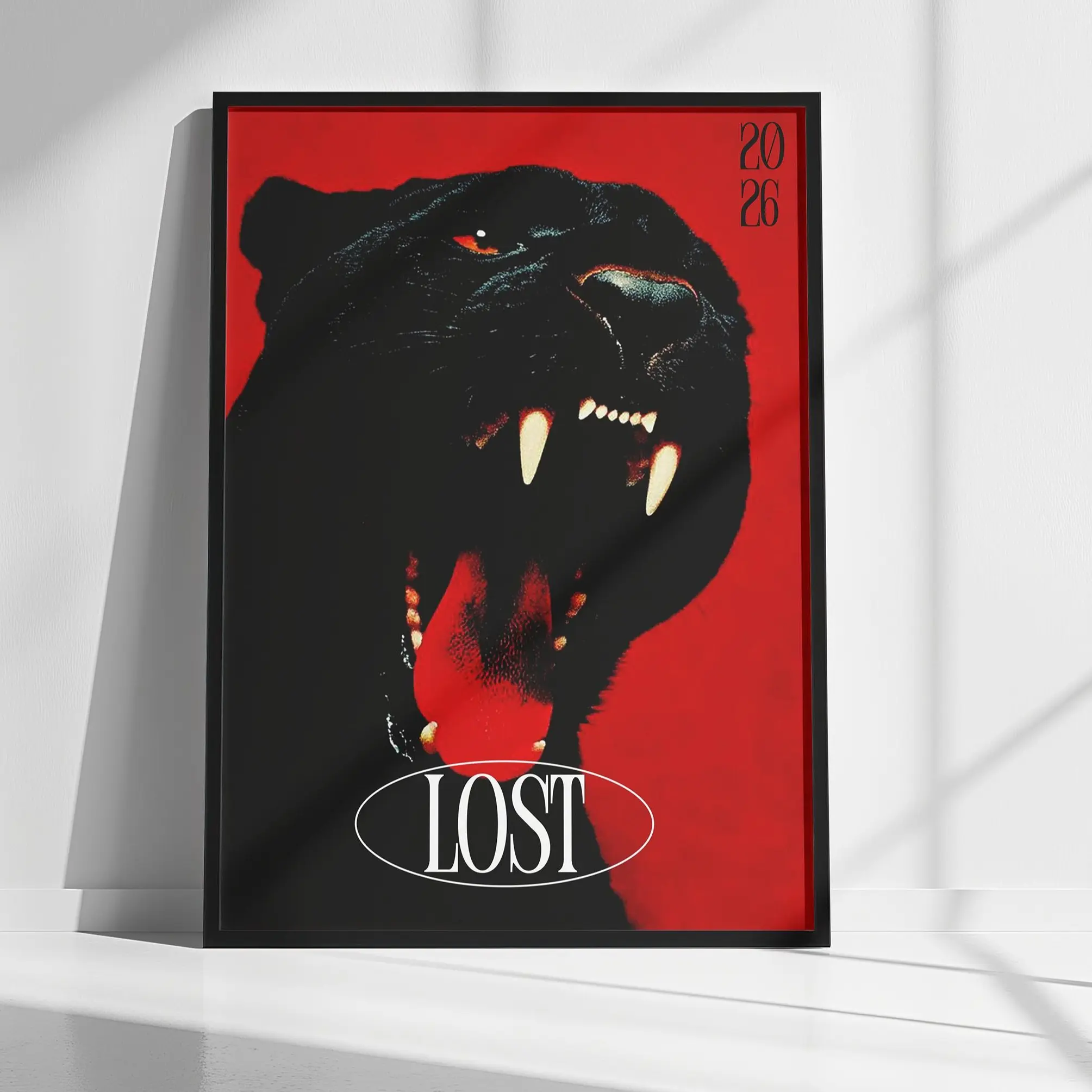 Streetwear Style Panther Decor Canvas Print Poster, Red Poster Art Room Artwork Decoration