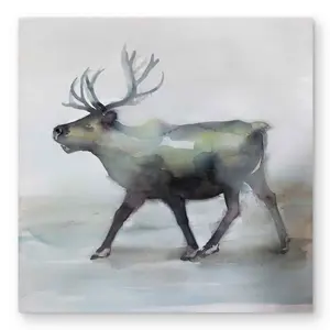 212 MAIN 32x32 in. Aluminium Caribou Animal Character Prints Metal Wall Art, Winter Holidays Photo Print, Rustic Charm Nature Decor, Home Accent, Unique Gift