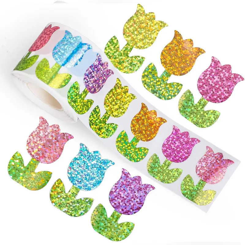 3.8cm Laser Irregular Tulip Stickers PVC Adhesive Gift Packaging Graffiti Sealing Stickers