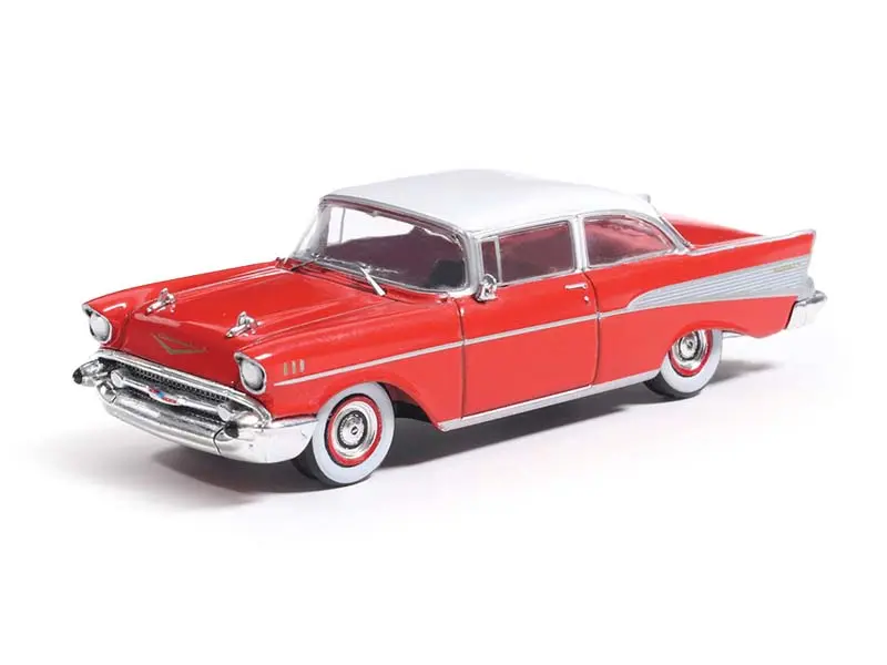 1957 Chevrolet Bel Air Sedan - Matador Red and India Ivory Diecast 1:64 Scale Model - IXO America IA64008