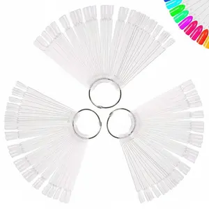 150 Pcs Clear Nail Swatch Sticks with Ring, Fan Shape Nail Art Polish Display Tips, False Nail Sample Sticks, Nail Practice Color Display, Transparent Polish Board for Nails kit