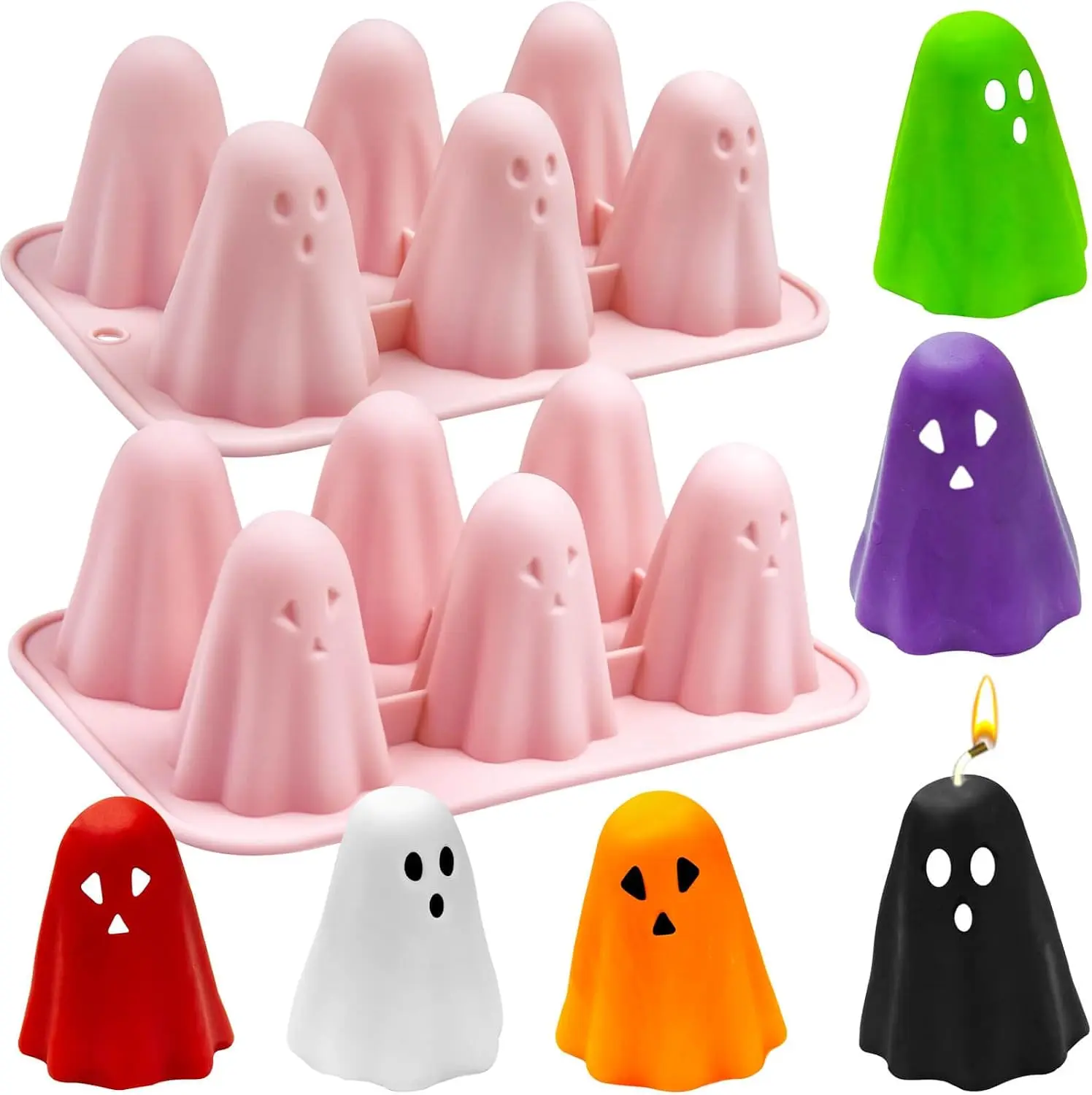 3D Ghost Molds 2 Packs, Halloween Baking Molds Ghost Chocolate Candy Mold for Halloween Favors Jelly Pudding Fondant Muffin Gummy Soap Candle Ice Cubes Crayon DIY Resin Crafts