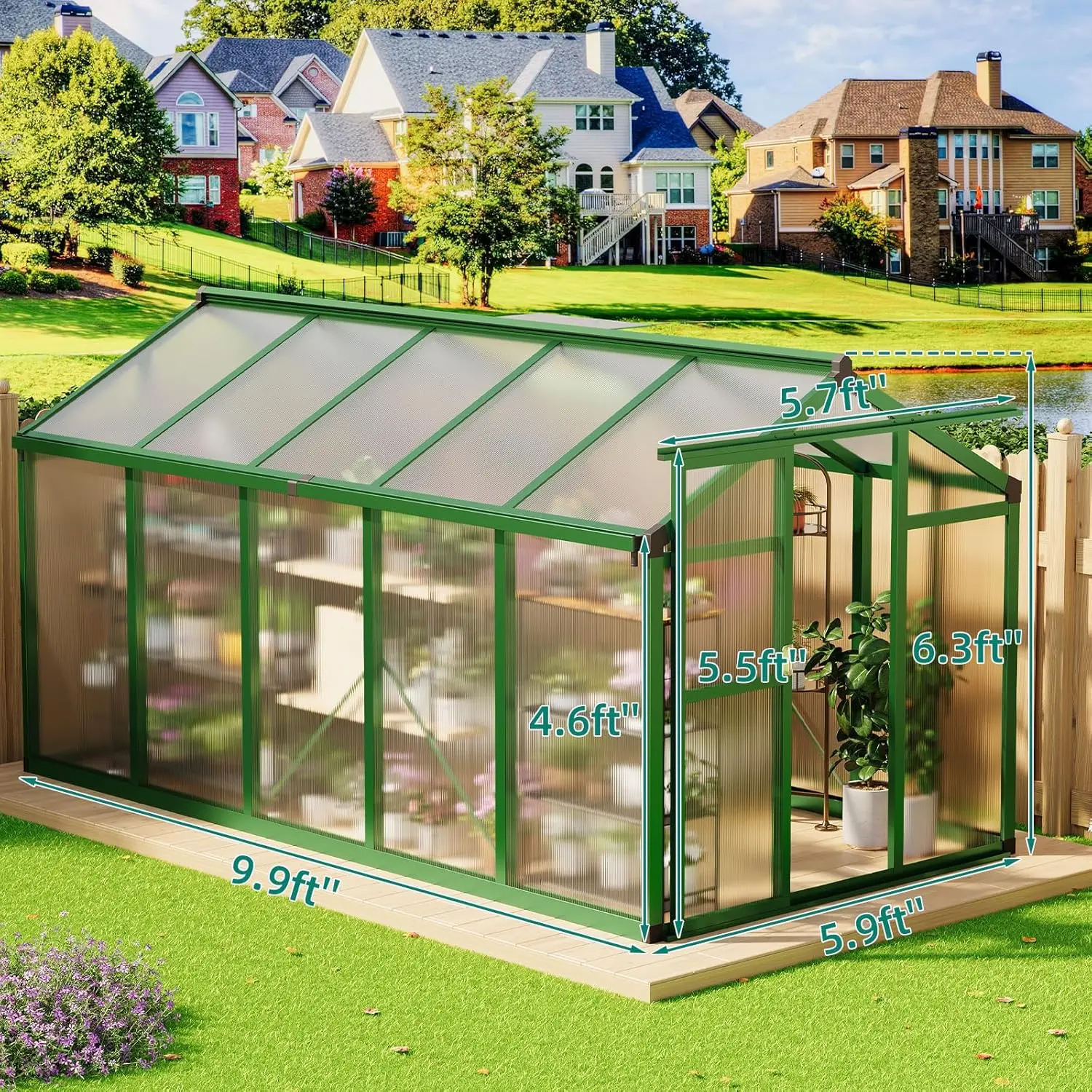 6x8 FT/6X10FT Large Outdoor Greenhouse with Polycarbonate Panels, Roof Vent & Heavy-Duty Aluminum Frame, Aluminum Greenhouses for Outdoors, Walk-in Garden Greenhouse for Backyard, Patio, Lawn, Easy Assembly