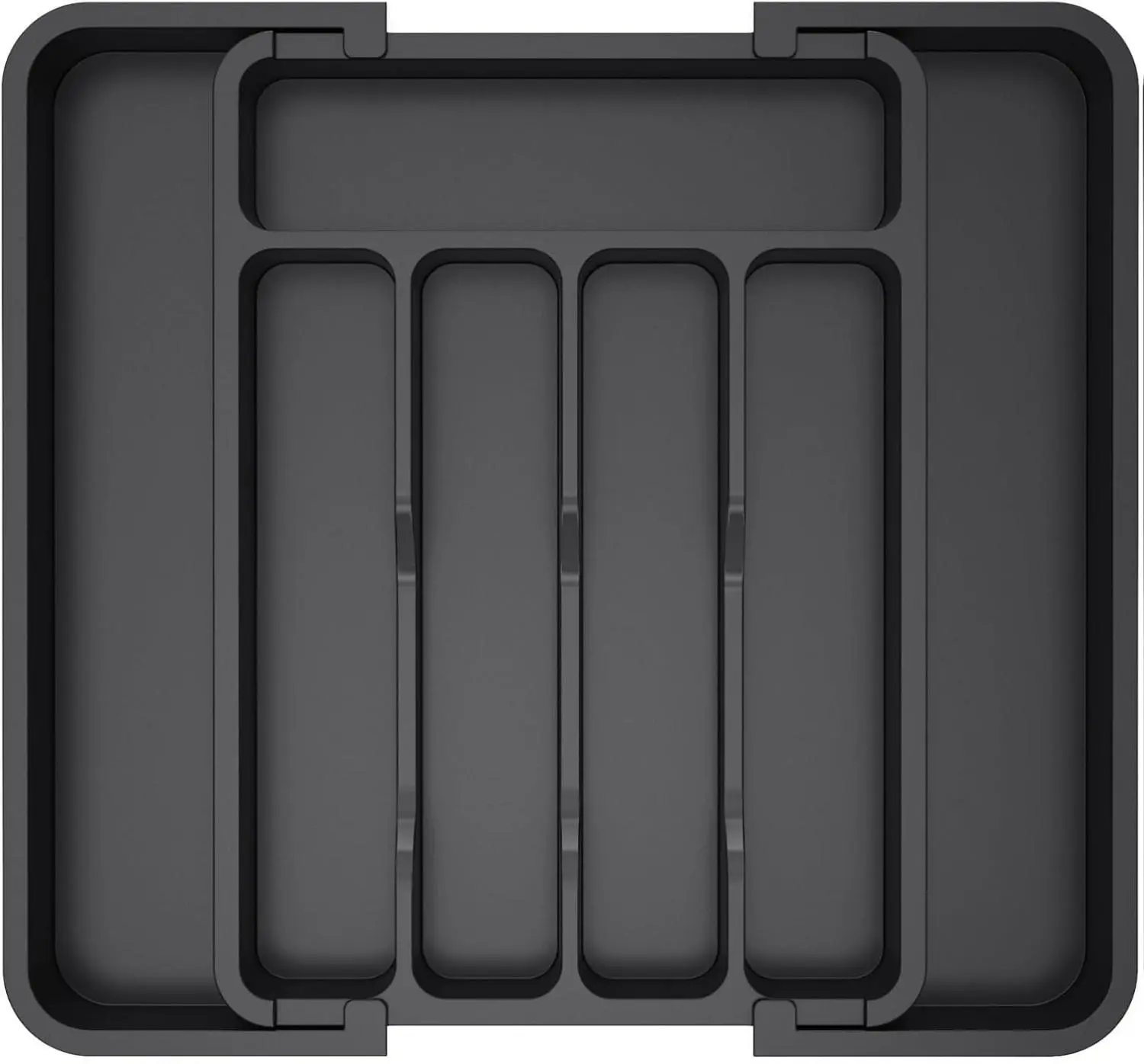 New Deal - Silverware Drawer Organizer Expandable Utensil Tray for Kitchen BPA Free Flatware and Cutlery Holder Adjustable Plastic Storage for Spoons Forks Knives 8.5"-14.1" x 12.1" Black with 7 Compartments