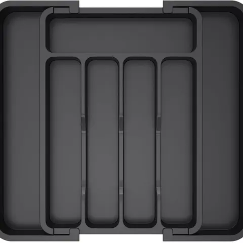 New Deal - Silverware Drawer Organizer Expandable Utensil Tray for Kitchen BPA Free Flatware and Cutlery Holder Adjustable Plastic Storage for Spoons Forks Knives 8.5"-14.1" x 12.1" Black with 7 Compartments