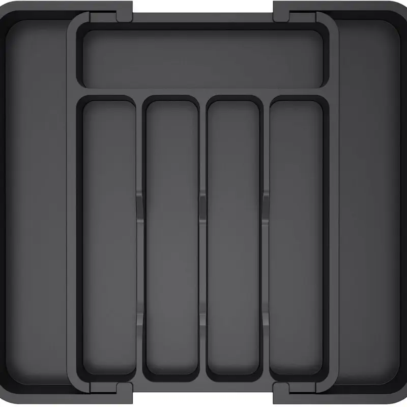 New Deal - Silverware Drawer Organizer Expandable Utensil Tray for Kitchen BPA Free Flatware and Cutlery Holder Adjustable Plastic Storage for Spoons Forks Knives 8.5"-14.1" x 12.1" Black with 7 Compartments
