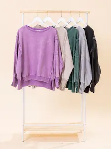 Zenana Acid Washed Batwing Sleeve Hi Low Fleece Sweatshirt | S/M-L/XL