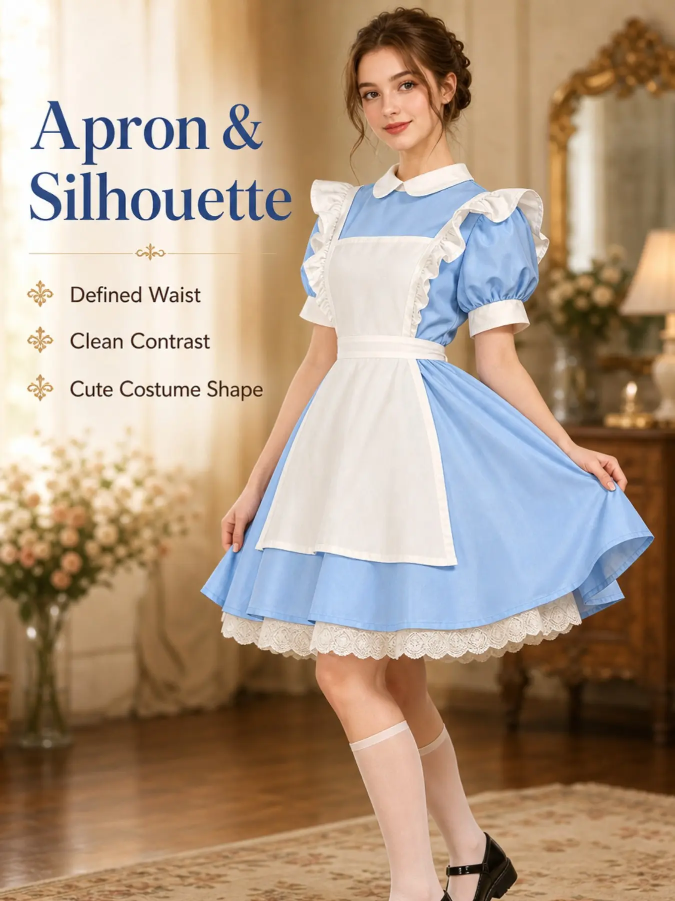 Alice Princess Dress Maid Costume, Halloween, Party Costume, French Sweet Style, Vintage, Women's Servant Uniform, Perfect for Parties and Events