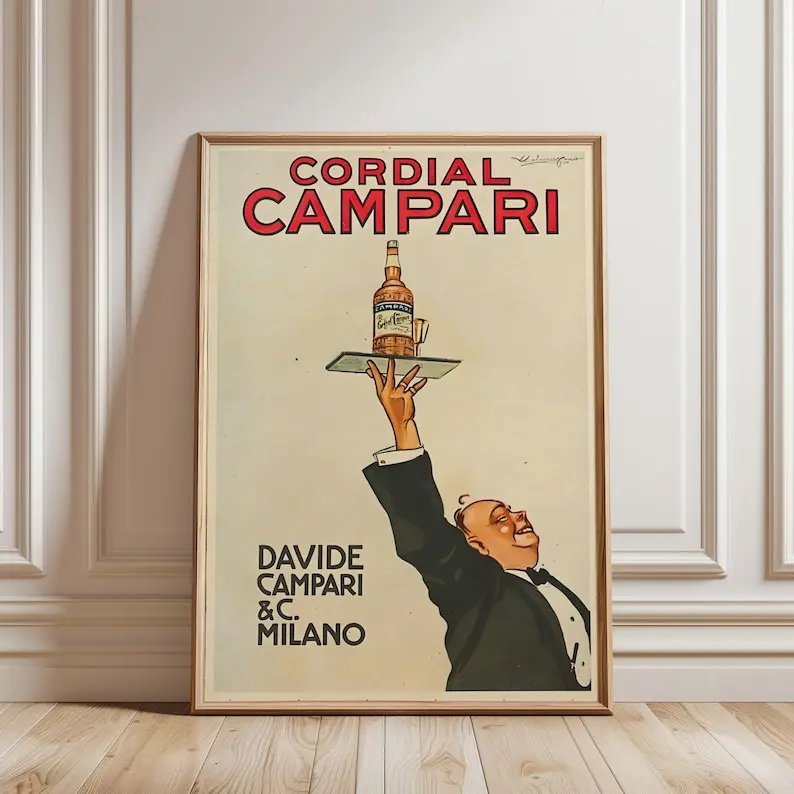 Cordial Campari Poster: Vintage Italian Bar Art Print, Retro Drink Advertisement Kitchen Wall Decor